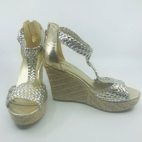 Nine West Gold/Silver Wedge Sandals OBSESSOL1 - Picture 4 of 7